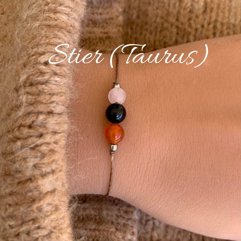Stier Taurus Sternzeichen Armband Edelsteinarmband Rosenquarz Turmalin Karneol Glücksarmband 14K Gold Filled 925 Silber von lunevillage