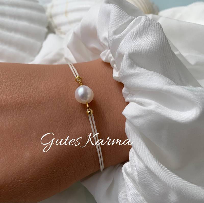 Süsswasserperle Gutes Karma Armband Verstellbar 18K Vergoldet Geschenk Perlmutt Schutzarmband von lunevillage