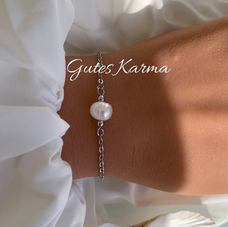 Süsswasserperlen Gutes Karma Armband Oder Halskette Verstellbar 18K Vergoldet Edelstahl Geschenk Perlmutt von lunevillage