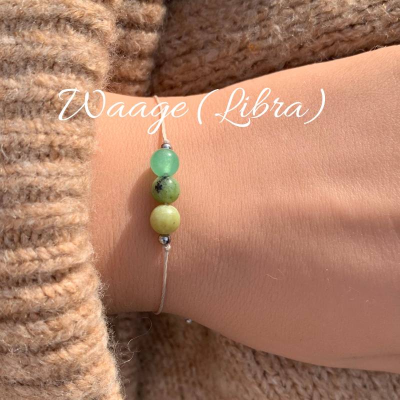 Waage Libra Sternzeichen Armband Edelsteinarmband Aventurin Nephrit Jade Glücksarmband 14K Gold Filled 925 Silber von lunevillage