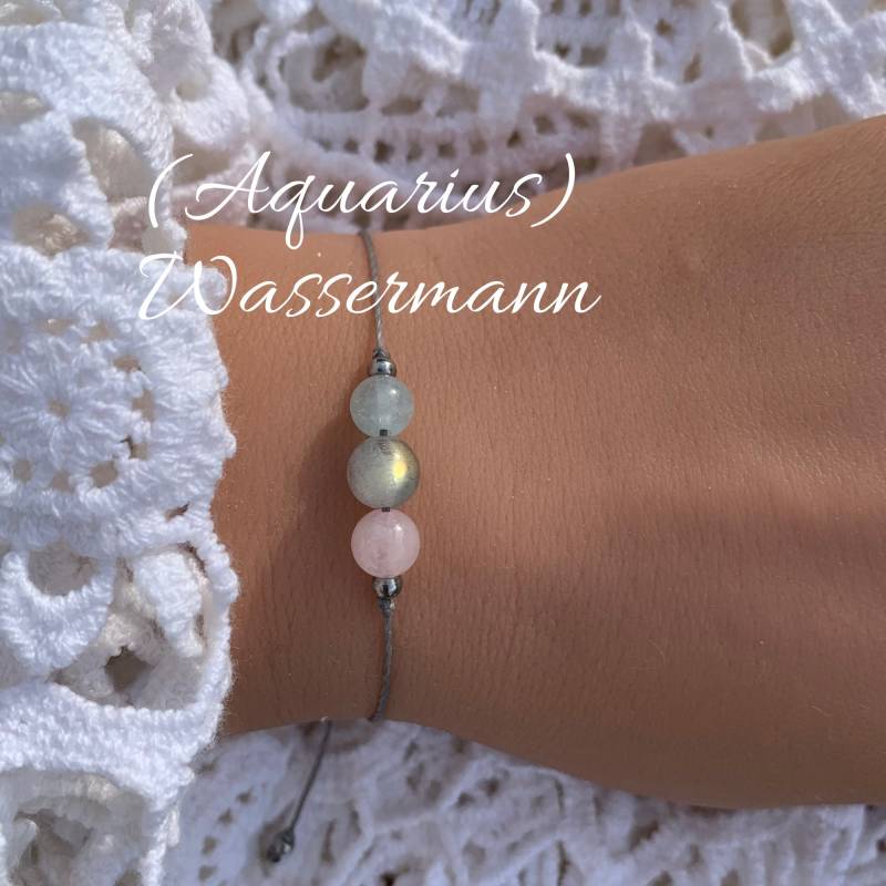Wassermann Aquarius Sternzeichen Edelsteinarmband Aquamarin Labradorit Rosenquarz Glücksarmband 14K Gold Filled 925 Silber von lunevillage