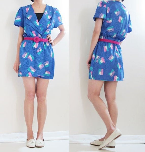 Funky Vintage Jonathan Martin 70Er Jahre Mini Blau Abstrakte Shirt Kleid S, M Funky Vintage Jonathan Martin 70Er Jahre Mini Blau Abstrakte Shirt Kleid S, M von lunlalunla