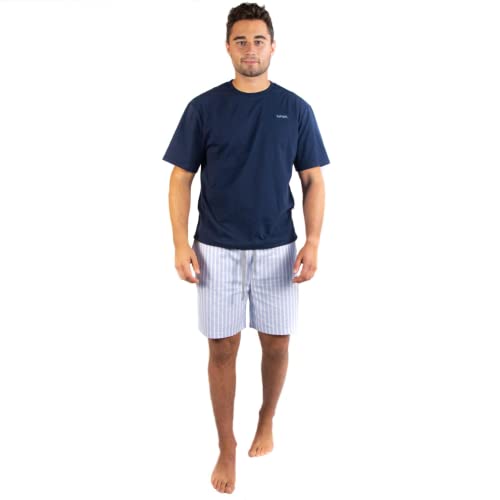 lunon „Classy“ Premium Schlafanzug kurz für Herren (zweiteiliges Pyjama Set), 100% Baumwolle (Blau, M) von lunon