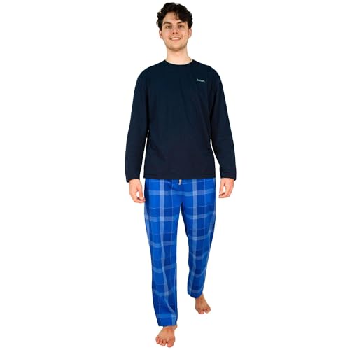 lunon Schlafanzug Herren lang, Pyjama Set, kariert, 100% Baumwolle, Langarm, Pijama for Men, Zeitloses Design, geeignet für Winter und Sommer (2-teiliges Set, XXL) von lunon