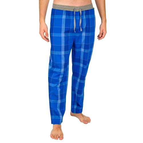 lunon Schlafanzughose Herren lang, Pyjamahose, 100% Baumwolle, blau kariert, Pajama Pants Men, klassisches Design, geeignet für Winter und Sommer von lunon