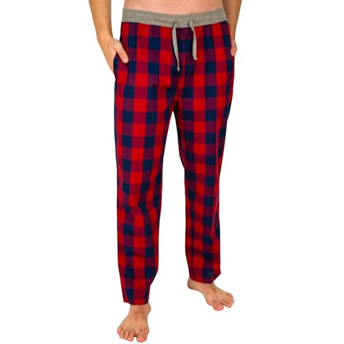 lunon Schlafanzughose Herren lang, Pyjamahose, 100% Baumwolle, rot kariert, Pajama Pants Men, klassisches Design, geeignet für Winter und Sommer von lunon