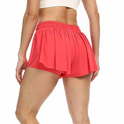 Flowy Tennisrock für Damen, Fitnessstudio, Yoga, Shorts, Workout, Laufen, Athletik, Skater, Golf, Skort mit hoher Taille, rot, Mittel von luogongzi