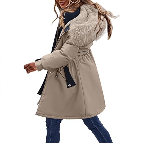 Frauen Große Größe Täglicher Winter Mantel Kragen Langarm Jacke Vintage Verdickung Mantel Warme Jacke mit Kapuze Dicke Wintermantel Große Größe Chic, kaki, 50 von luohaibell