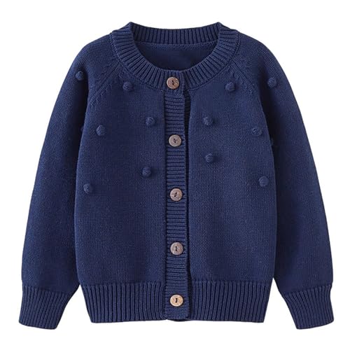 Kinder-Strickjacke für Jungen und Mädchen, schick, leichte Jacke, Strickpullover, einfarbig, langärmlig, locker, weich, warm, Herbst/Winter, lässiges Oberteil, blau, 12-18 Monate von luohaibell