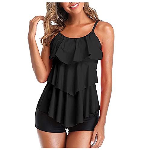 luohaibell Damen Tankini Bademode 3-teilig Bademode Tankini Bademode mit Shorts Jungen und Badeanzug BH, A1-Black, XXL von luohaibell