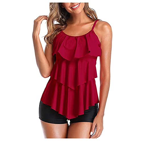 luohaibell Damen Tankini Bademode 3-teilig Bademode Tankini Bademode mit Shorts Jungen und Badeanzug BH, A1-rot, XL von luohaibell