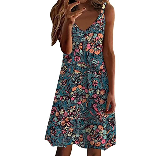 luohaibell Damenkleid, mittellang, Boho, bedruckt, Kleid für Damen, ärmellos, Sommerkleid für Strand, Urlaub, lässiges Kleid, mehrfarbig, XXL von luohaibell