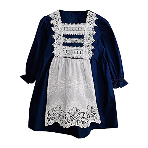 luohaibell Mädchen Kleider für Kleinkinder Mädchen Mitte Jahrhundert Spitze Langarm Mädchen Prinzessin Oktoberfest Mädchen Kleid Party Ball Chic Fluid Niedlich Kleid Bequem, blau, 6-7 Jahre von luohaibell