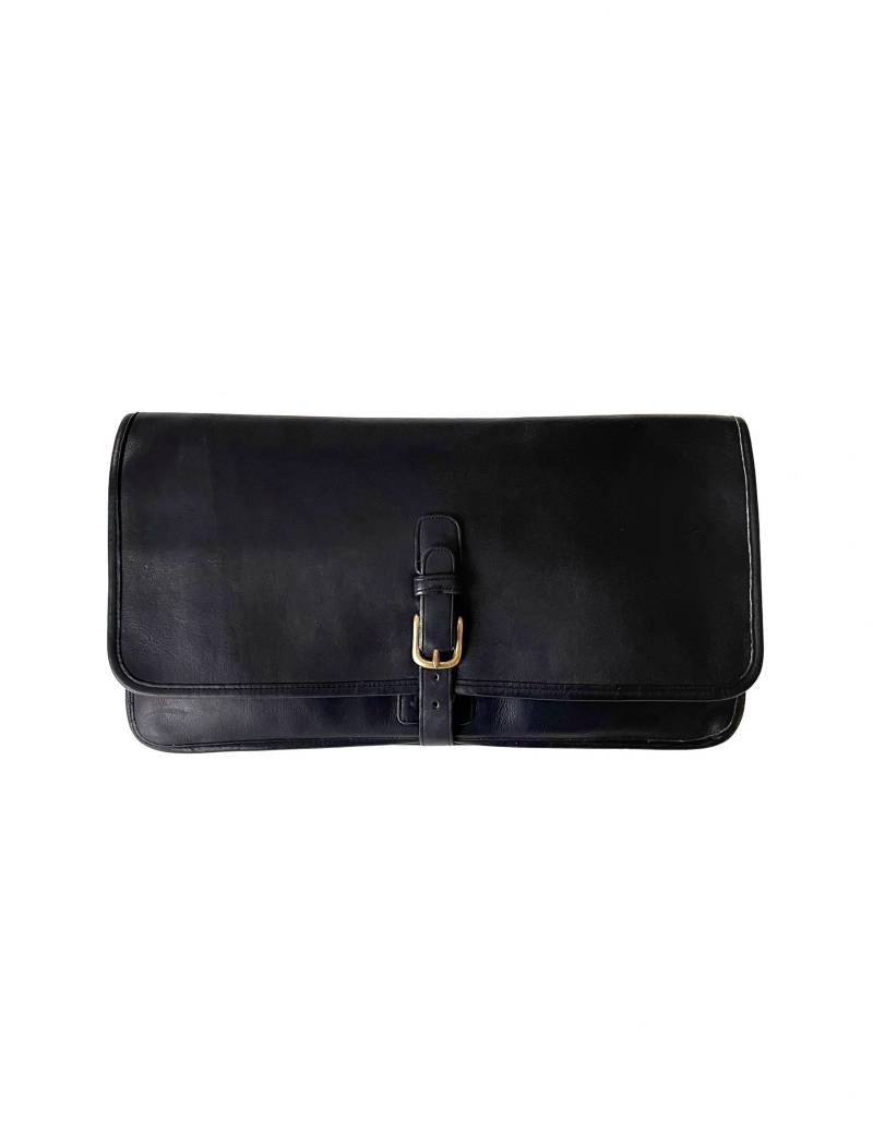 Seltene Vintage Coach Schwarze Leder Beutel Nyc Made Clutch Geldbörse Handtasche Tote Satchel Case Portfolio 14, 5"Circa 70Er 80Er Uncommon von luola