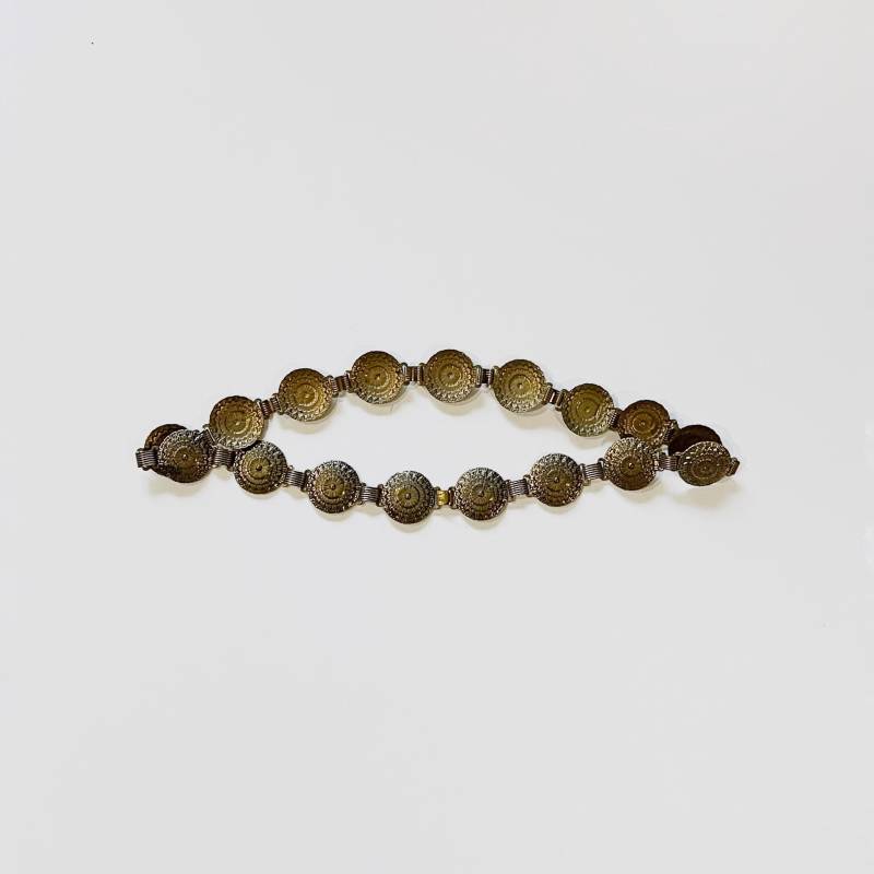 Vintage Dekorative Messing Ton Stilisierte Blumen Verbunden Kette Stil Medaillons Gürtel Chic Urban Cinch 27 "Klein von luola