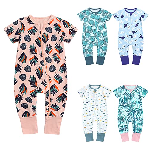 Baby Bodysuit Strampler Strampelanzug Overall Junge Mädchen Sommer Pyjama Schlafanzug Cartoon Drucken Kurzarm-Body Overall Einteiliger Jumpsuit von luoluoluo