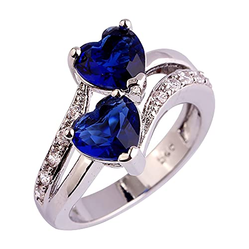 Damen Ring Doppelter Herz Zirkon Ring 925 Sterling Silber Antragsring Jubiläum Ehering Ringe Schmuck Geschenk von luoluoluo