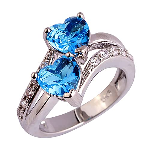 Damen Ring Doppelter Herz Zirkon Ring 925 Sterling Silber Antragsring Jubiläum Ehering Ringe Schmuck Geschenk von luoluoluo