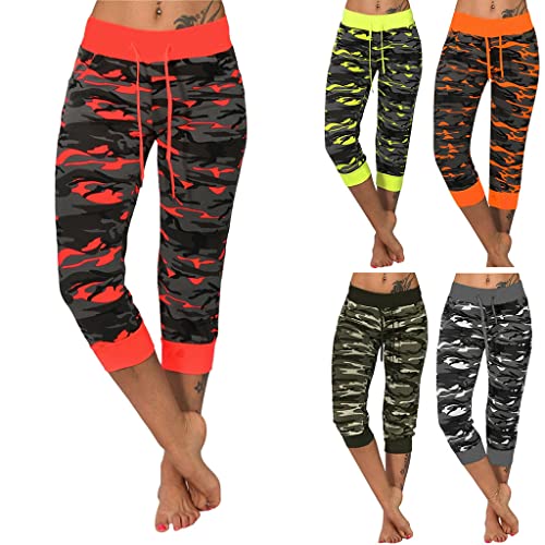 luoluoluo Damen Yogahose Casual 3/4 Hose Camouflage Bedruckt Baggy Jogginghose Elastischen Kordelzug Sporthose Bündchen Freizeithosen Lässige Hosen von luoluoluo