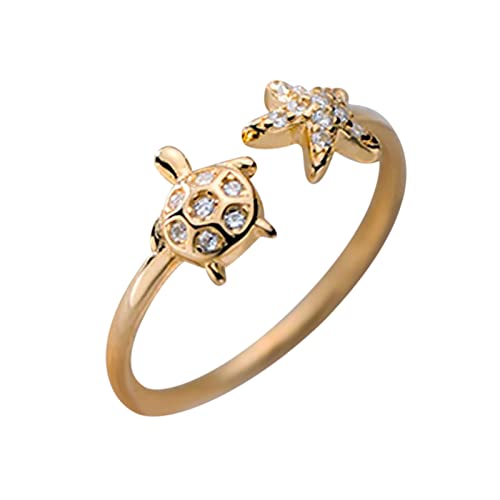 Offene Ringe Ring Silebr 925 Rose Gold Damen Frauen Offener Verstellbar Infinity Schildkröte Seestern Ring Schmuck Geschenke für Freundin Mädchen von luoluoluo