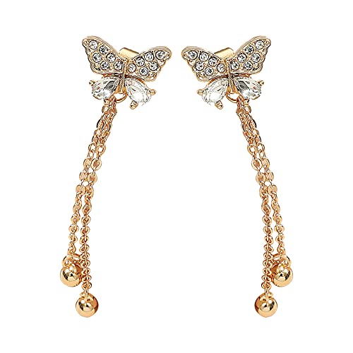 luoluoluo 925 Sterling Silber Schmetterlings Quaste Lange Hängende Ohrringe für Damen Frauen Mädchen Braut Partei Abschlussball Strass Quaste Lange Große Statement Ohrringe von luoluoluo