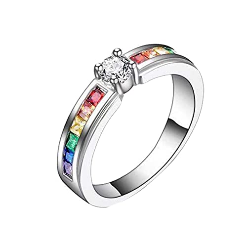 luoluoluo Bunte Accessoires Frauen Ringe Eingelegt Zirkon Titan Stahl Farbe Ring Mode Regenbogen Ring Damen Schmuck Geschenk von luoluoluo