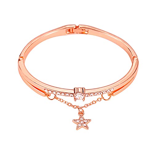 luoluoluo Damen Armreif mit Roségold Sternen Zirkonia Armkette Gold Plattiert Armband für Frauen Gold Armreif mit Sterne Design Armbänder Schmuck Geschenke von luoluoluo