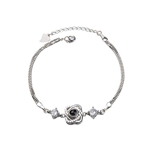 luoluoluo Damen Bracelet Memories Zirkonia Projektion 100 Sprachen Ich Liebe Dich Anhänger Armband 925 Sterling Silber Armkette Schmuck von luoluoluo