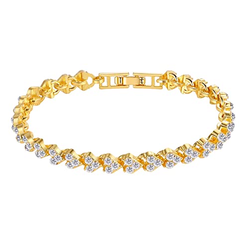 Luoluoluo Damen Diamant Herz Römisches Armband 925 Sterling Silber mit Funkelnden 5A+ Zirkon Diamant Tennis von luoluoluo