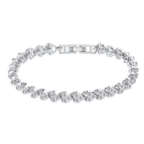 luoluoluo Damen Diamant Herz Römisches Armband 925 Sterling Silber Armband mit Funkelnden 5A+ Zirkon Diamant Tennis Armband von luoluoluo