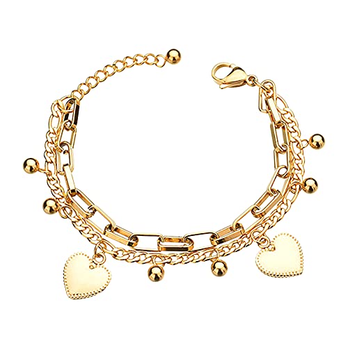 luoluoluo Damen Herzen Symbol Charme Armbänder Edelstahl Geschichtet Doppelkette Armkette mit Herz-Anhänger Muttertag Valentinstag Geschenke von luoluoluo