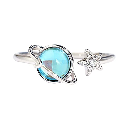 luoluoluo Damen Offene Ringe Silebr 925 Ring Frauen Mode Drehbarer Stern Mond Ring Dekompression Angst Ring Drehbarer Planet Erde Einfacher Ring Schmuck Geschenke für Mädchen von luoluoluo