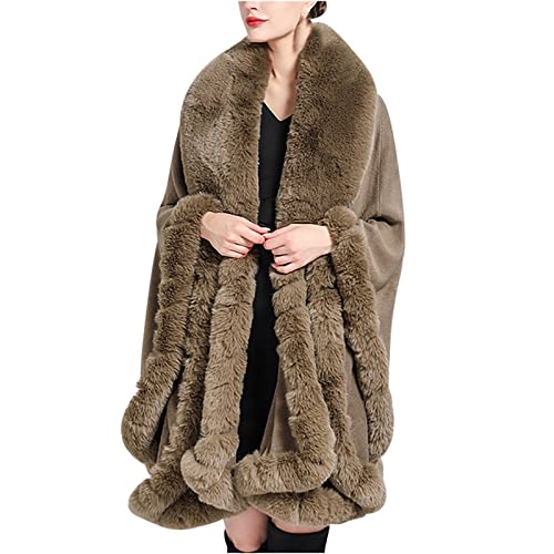 luoluoluo Damen Pelzkragen Schal Umhang Winter Kunstpelz Poncho Cape Warm Umhang Faux Fur Kragen Mäntel Strickjacke von luoluoluo