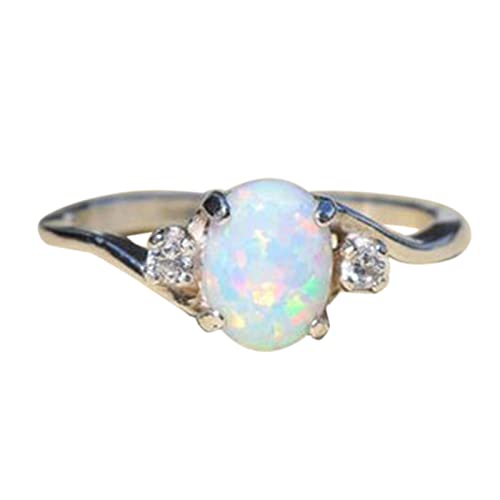 luoluoluo Damen Ring Silber 925 Offener Verstellbar Zirkonia Ringe Liebesring Silberringe Retro Opal Ring Ehering Verlobungsring Schmuck Frauen für Geburtstag Valentinstag (#010—Silber, 11) von luoluoluo