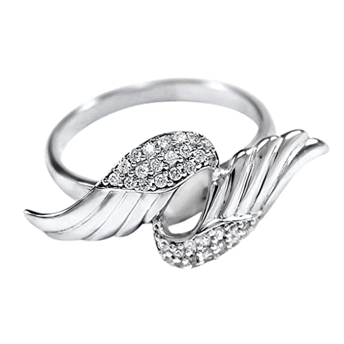 luoluoluo Damen Ringe 925 Sterling Silber Feder Ring Engels Flügel Ringe, Zirkonia Flügel Ring Schmuck Geschenk für Frauen Mädchen Mutter von luoluoluo