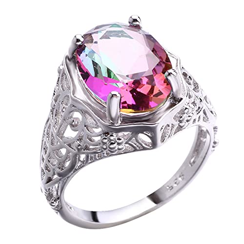 luoluoluo Damen Ringe Sterling Silber Bunter Runder Zirkon Ring Vintage Party Schmuck Geschenk Antragsring Jubiläum Ringe von luoluoluo