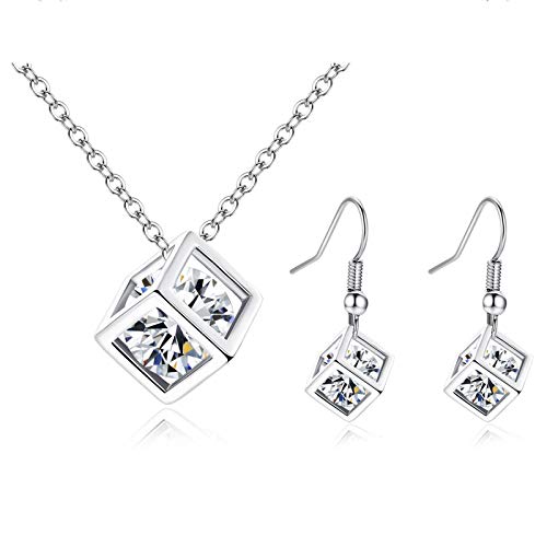 luoluoluo Damen Schmuck Set Ohrringe Halsketten Silber 925 Zirkonia Glitzer Geometrie Idea Schmuck Mode Anhänger Kette Ohrstecker Schmucksets für Frauen Mädchen von luoluoluo