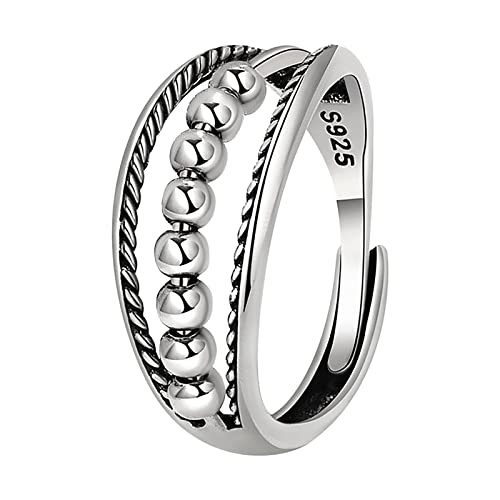 luoluoluo Fidget Ringe für Frauen und Mädchen, Angstzustände, verstellbarer Ring, Offener Finger, Angstring, Drehbarer Perlenring Öffnung verstellbarer Ring von luoluoluo