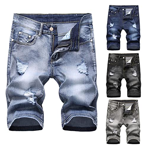 luoluoluo Herren Jeans Shorts Kurze Hose Sommer Bermuda Stretch Sweathose Männer Vogue Mode Hot Mens Ripped Kurz Jeanshose Loch Bermuda Casual Denim Shorts von luoluoluo