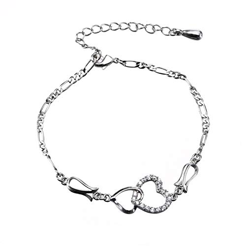 luoluoluo Herz Armband Damen 925 Sterling Silber Doppelt Liebe Herz Armbänder mit Zirkonia Verstellbarer Charm Armband Schmuck Geschenke von luoluoluo