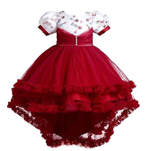 luoluoluo Kleider Mädchen Ärmelloses Blumennetz Schleppkleid Kinderkleid Tüll Tütü Prinzessinnenkleid Partykleider Ballkleid Getuftetes Kleid von luoluoluo