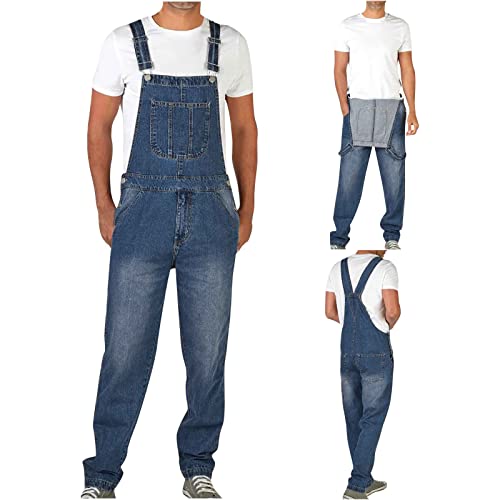 luoluoluo Latzhose Herren Jeans Overall Retro Lange Jeanshose Arbeitslatzhose Multifunktion Hose Arbeitskleidung Männer Overall Latzhose Skinny Fit Streetwear von luoluoluo