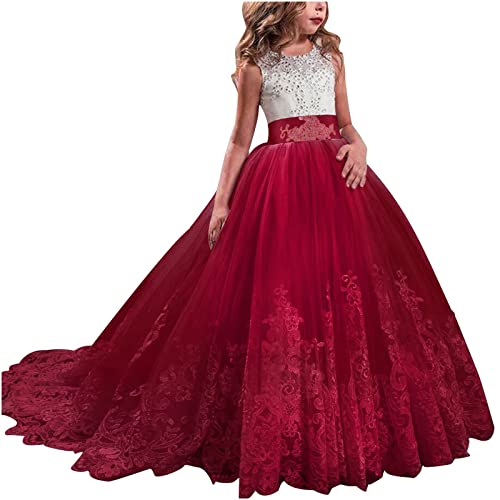 luoluoluo Mädchen Kleider Kinder Net Garn Stickerei Strass Bowknot Lange Kleider Tüll Getuftetes Kleider Elegant Hochzeit Geburtstag Party Ballkleid Abendkleid Herbst Winter von luoluoluo