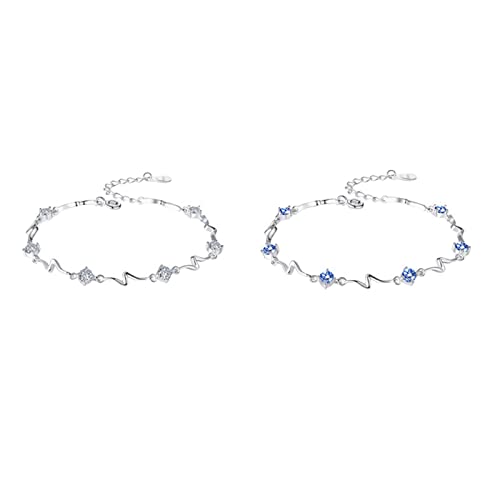 luoluoluo Mode Armbänder S925 Sterling Silber Armreif Welle Blau Kristall Bracelet Zierliche Silber Armband Schmuck for Frauen for Mädchen Bekleidungszubehör Armbänder von luoluoluo