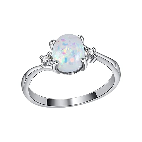 luoluoluo Opal Stein Diamantring Ringe Silber Ring mit Zirkonia Kristallen, Damen Silberring Oval Cut Fire Opal Schmuck, Verlobungsring Ehering 925 Sterling Silber von luoluoluo