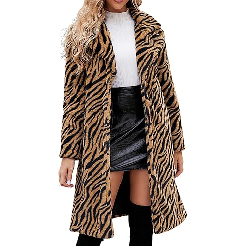 luoluoluo Pelzmantel Damen Leopard/Tiger Muster Warme Kunstpelz Mantel Flauschige Fellmantel Nerzmantel Parka Jacke Wintermantel Lang Kunstpelz Mantel Winterjacke von luoluoluo