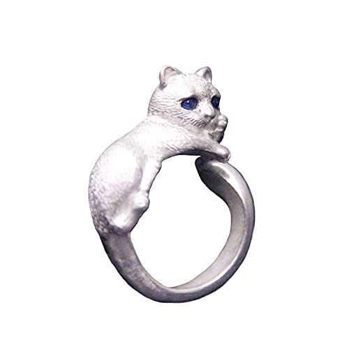 luoluoluo Ring großer Blauer Augen Katzenring Silber Öffnung Niedlich Freie Größe Kleine Katze Verstellbar Mode Geburtstag Beliebt Kreativ Geschenk Damenring von luoluoluo