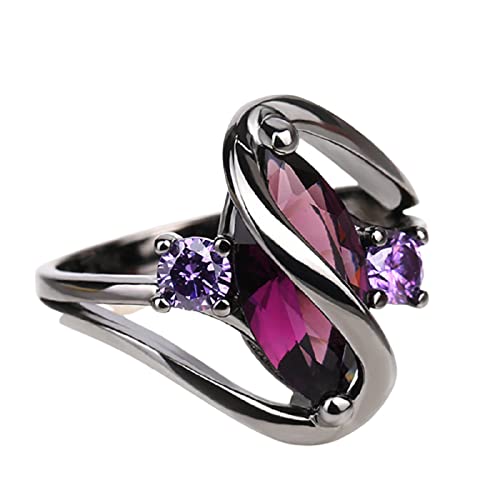 luoluoluo Ringe Mode Männlich Weiblich Amethyst Hochzeit Ring Für Männer Frauen Schwarz Gold Gefüllt Pferd Auge Stein S Welle Paare Ringe Damenring von luoluoluo