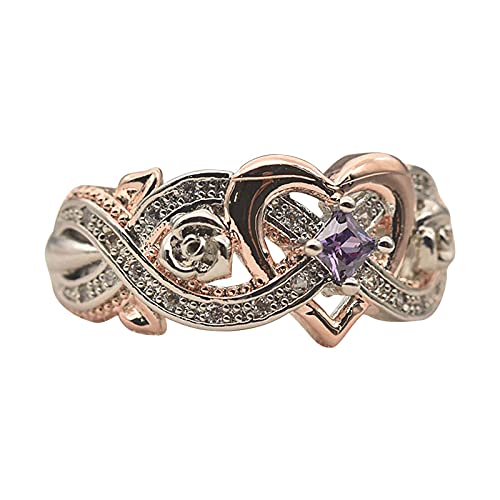 luoluoluo Rosenprinzessin Diamant Ringe Europäischer und Amerikaner zweifarbiger lieben herzförmiges Zirkonring Roségold für Damen Schmuck Ring von luoluoluo