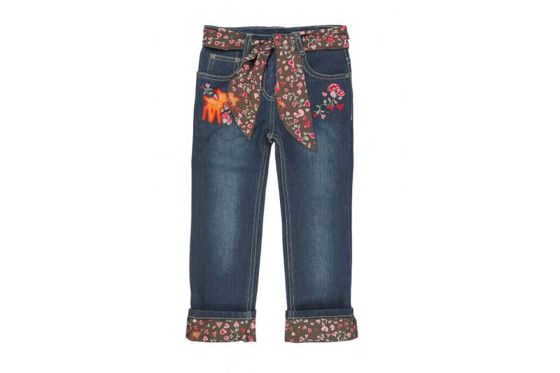 lupilu 5-Pocket-Jeans Mädchen Jeans Hose mit Innenprint Weitenverstellbar (Bekleidungsset, Jeans mit Bindegürtel) Nieten und Knöpfe mit Pilz-Prägung von lupilu